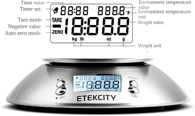 Etekcity Food Scale with Bowl, Timer and Temperature, Grams and Ounces | Stainless steel bowl with tare, temperature sensor, ideal for baking, coffee and meal prep