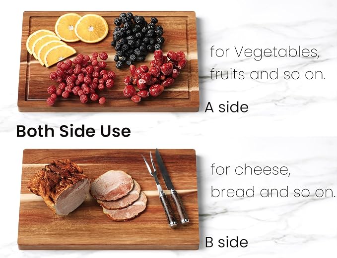 Fibogollo Set of 3 Acacia Wood Kitchen Cutting Boards with Holder | Wooden Chopping Boards Set with Juice Groove, Serving Board with Storage Stand,Butcher Block for Meat,Vegetables,Fruit