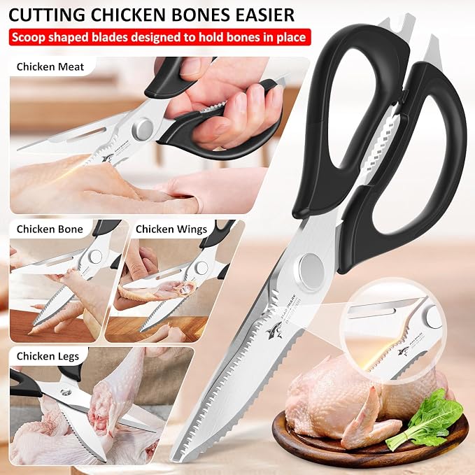 Kitchen Scissors All Purpose Kitchen Shears Come Apart Stainless Steel | Utility Scissors Comfort Grip,Heavy Duty Poultry Shears for Chicken,Meat,Fish,Dishwash Safe (NEW WITH MAGNETIC HOLDER)