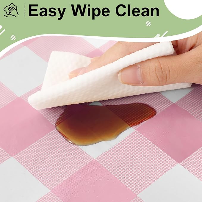 6 Packs Buffalo Disposable Table Cloth, 54 x 108 Inch Waterproof Plastic Tablecloth, Rectangle Pink and White Checkered Table Covers for Picnic, Birthday, Party, Back to School