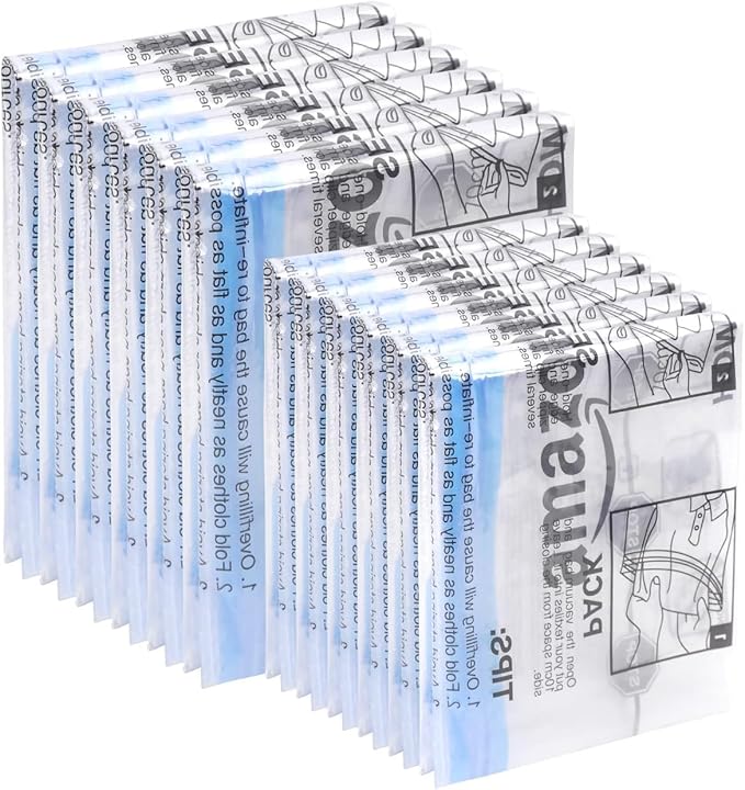Amazon Basics Roll-Up Travel Zipper Storage Bags, 12 count (6 Small & 6 Medium), Multiple, Clear