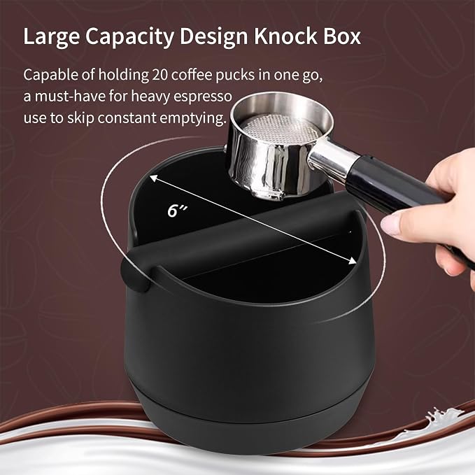 IAOSEN Knock Box 6 Inch Extra Large Capacity Design Espresso Knock Box Shock-absorbent Knock Box Espresso with Removable Knock Bar and Non-Slip Base Espresso Accessories for Home/Office