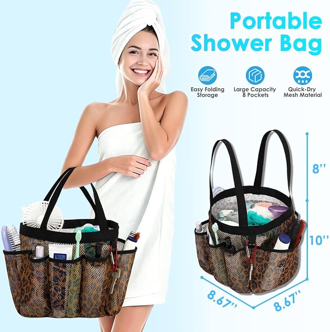 Fammart Mesh Shower Caddy Portable for College Dorm Room Essentials, 8-Pocket Large Shower Basket Tote Bag with 2 Handles for Toiletry, Bathroom, Beach, Camp, Gym