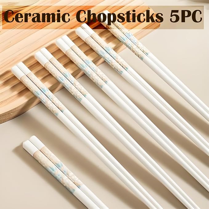 Ceramic Chopsticks Reusable,Porcelain Chop Sticks,Mirage Jubilee,9.7'' | Easy to Clean,Dishwasher Safe,Heat Resistant,5 Pairs,with a Gift case,Cooking Chopsticks,High-grade Bone China Porcelain