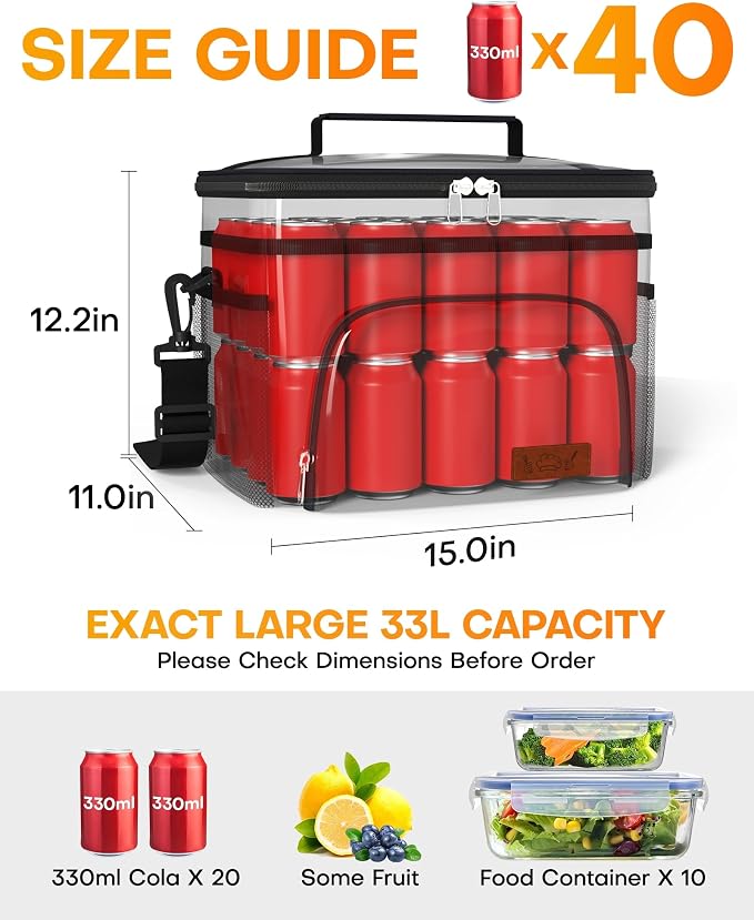 HOTOR Insulated Lunch Box Men Women Leak-Proof Cooler Lunch Bag 33L | 4 Pockets, Adjustable Strap, Ideal for Work, Picnic, Travel, Camping, Gift