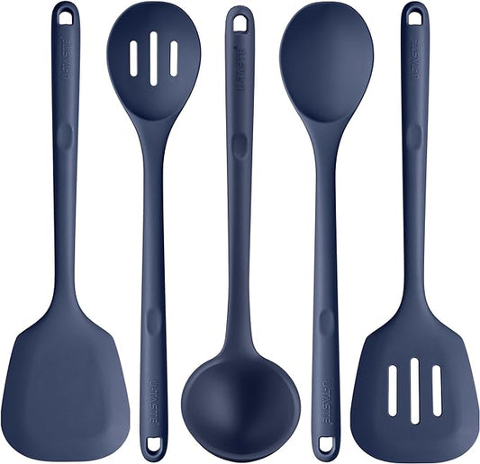 Silicone Kitchen Cooking Utensil Set: U-Taste High Heat Resistant 13.6in Kitchen Gadgets, BPA Free Non Stick Rubber Cook Accessories For Stir Frying, Serving, Basting, Mixing (5 Pieces, Midnight Blue)