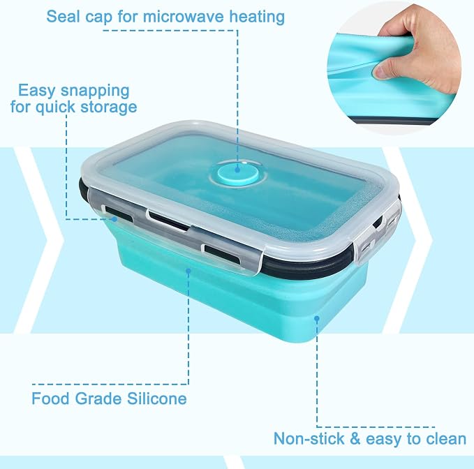 Guyuyii 4 Pack Space-Saving Collapsible Food Storage Containers with Lids | 12/17/27/40 oz Food-Grade Silicone Set for RV, Camping, Meal Prep, Small Kitchens - Microwave/Freezer/Dishwasher Safe