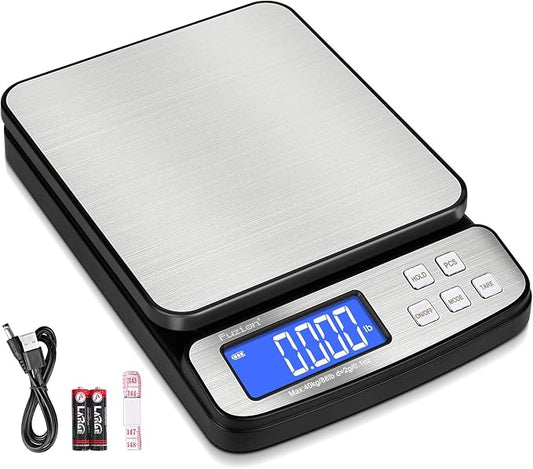 Fuzion Digital Shipping Postal Scale 88lb x 0.1oz, Stainless Steel Platform | All-in-1 Shipping Scale, Large Display, Hold/Tare/PCS Counting, Easy Calibration, 5 Units, Scale for Packages, Small Business