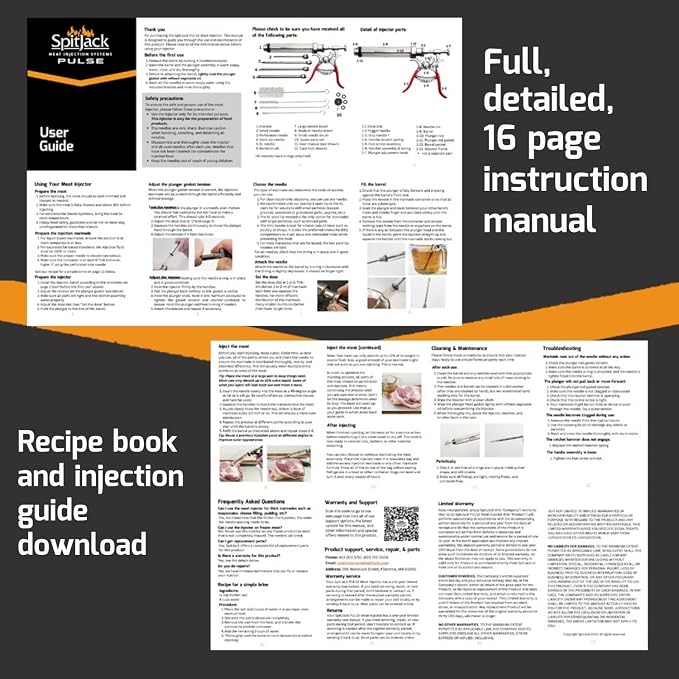 PULSE Meat Injector Gun, BBQ Meat Marinade Injector Kit for Brisket, Pork Shoulder, and Chicken, 50ml with 4 Stainless Steel Needles, Case and Guide