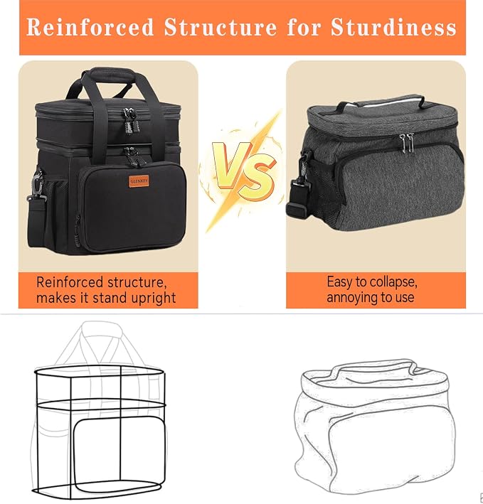 Expandable Lunch Box Cooler Bag - Insulated Soft Lunch Bag for Men Daily - Large Lunchbox for Adults Work Camping Outdoor Travel Black 22L