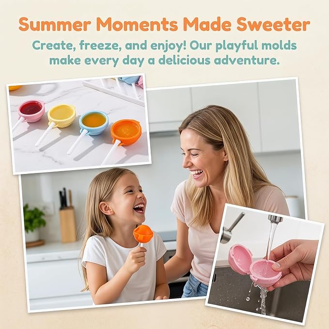 Silicone Lollipop Ice Cream Maker Molds, Funny Lollipop Ice Pop Mold, Homemade Popsicle Molds, Reusable Sphere Ice Pop Maker Set (Pink/Yellow/Orange/Blue)
