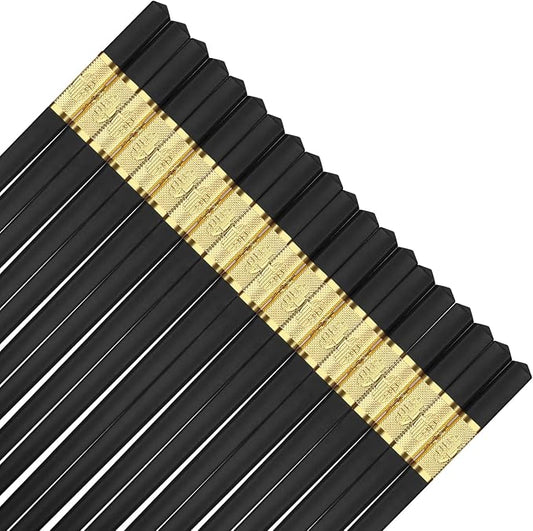 10 Pairs Non-Slip Fiberglass Chopsticks, Reusable Chopsticks Gift Set Dishwasher Safe, Easy to Use and Clean, Square Lightweight for Home Kitchen, Hotel, Restaurant Dining Tools, Black and Gold