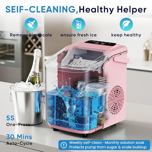 NEWBULIG Ice Maker, Countertop Ice Machine with Handle | 9 Bullet Cubes in 6-8 Mins, 26lbs Daily, Self-Cleaning with Basket and Scoop for Home/Kitchen/Camping/RV