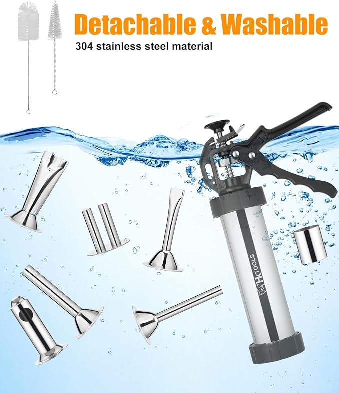 5rd Gen 2.5 LB Jerky Gun Kits, Jerky Maker Gun, Meatball Maker, Stainless Steel Sausage Stuffer Jerky Making Gun with 6 Stainless Nozzles, 2 Cleaning Brushes, 1 Stomper, Gifts for Women Men