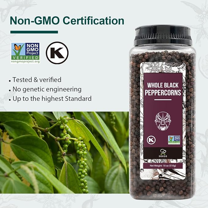 Soeos Himalayan Pink Salt 39 oz + Whole Black Peppercorns 18 oz, Coarse Grain, Kosher Salt for Grinder Refill, Salt and Pepper Grinder, Non-GMO Verified, Spice Seasoning Set for Cooking
