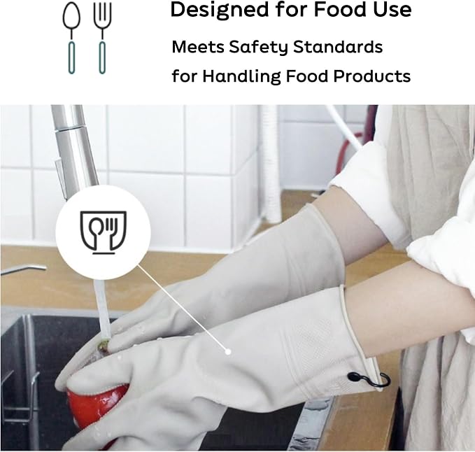 Myungjin 2 Pairs Reusable Waterproof Non-Slip Honeycomb Grip Latex Rubber Gloves with Hang-Dry Hooks/Hanging Loops for Dishwashing Household Cleaning Cooking (Medium OverFit)