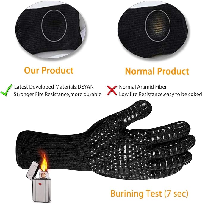 BBQ Grill Gloves, 1472°F Extreme Heat Resistant Grilling Gloves Non-Slip Oven Mitts Potholder, Perfect for Barbecue, Cooking, Baking, 1 Pair (Black)(13" Length)