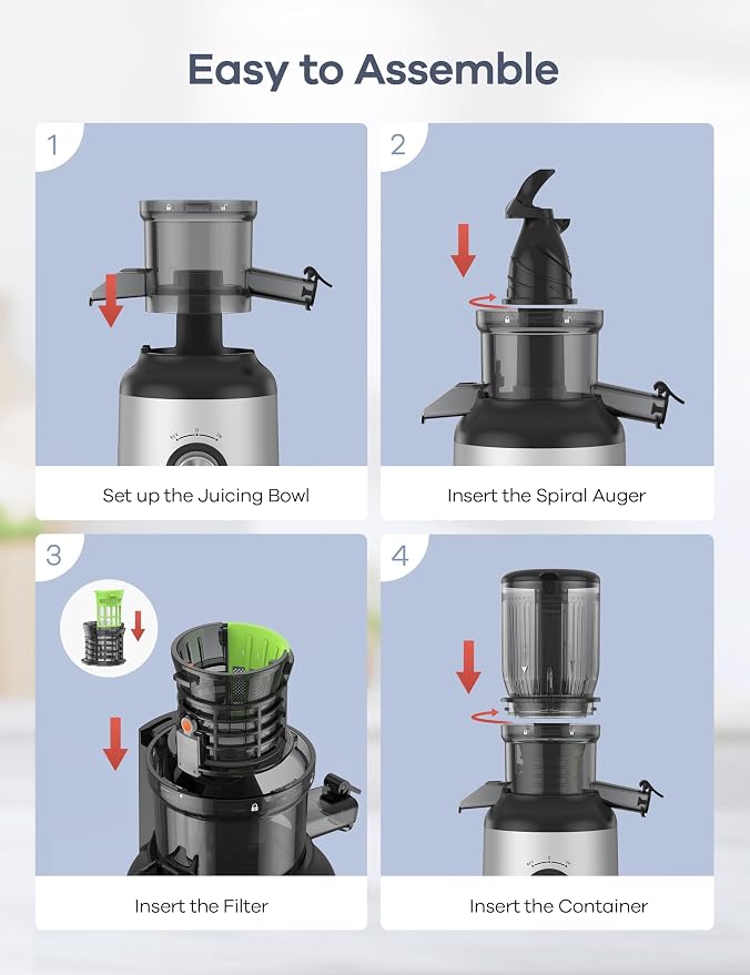 Ganiza Cold Press Juicer Machines, 4.06" Wide Feed Chute, High Juice Yield | Slow Masticating Extractor for Whole Fruits & Vegetables, 3 Replaceable Filters, Ultra-Quiet Motor, Easy to Clean, BPA-Free