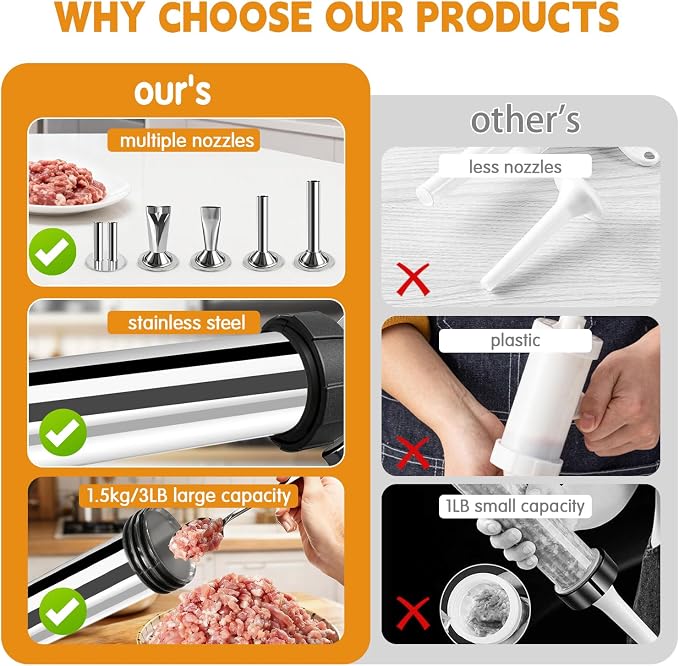 Professional Beef Jerky Gun Kits Stainless Steel Jerky Maker - Jerky Maker Jerky Cannon Meat Gun Stainless Steel Jerky Gun Large Capacity Jerky Making Kit