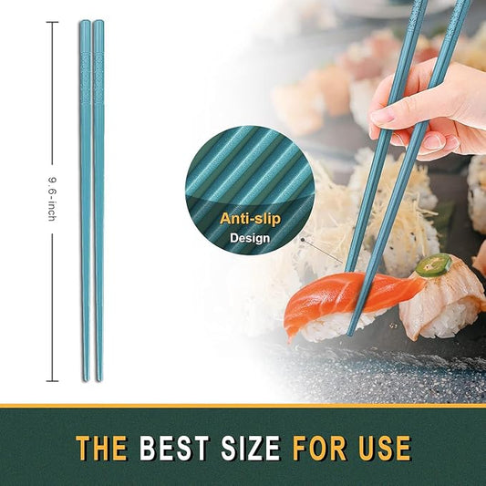 Hiware 10-Pair Reusable Fiberglass Chopsticks, Non-Slip Chop Sticks Set Japanese Style, Dishwasher Safe, Colorful, 9.5-Inch