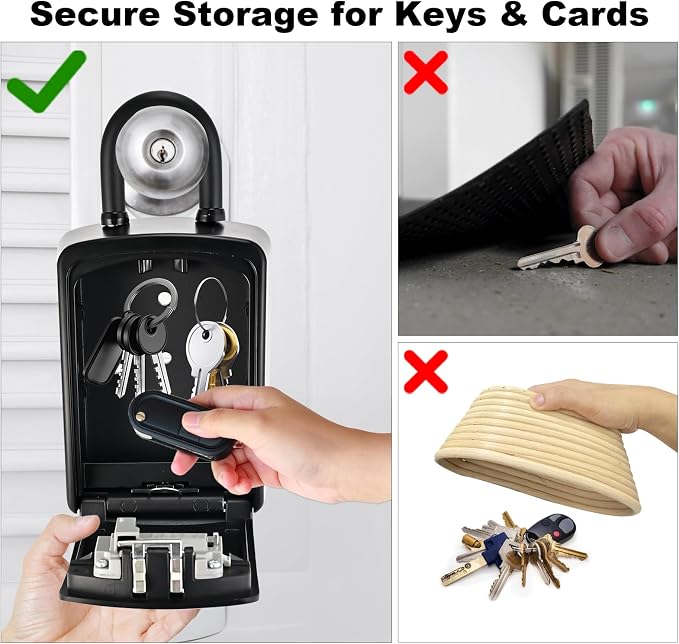 XXL Large Key Lock Box, 5.5"x4.1"x2.1", Upgraped Material | Waterproof Kirsite Combination Lockbox for Keys Outdoor, Portable Key Lock Box Wall Mount with Code (1 Pack, Black)