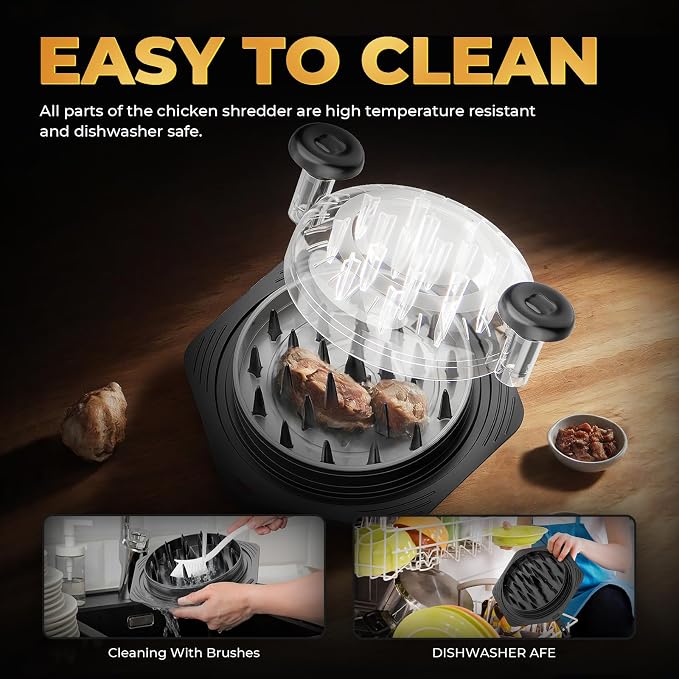 CLEANGOR Chicken Shredder Tool Twist Large, BPA Free Meat Shredder | with Ergonomic Handle, Non-Slip Food Shredder Tool for Pork, Beef, Set of Chicken Breast Shredder with Brush & Fork
