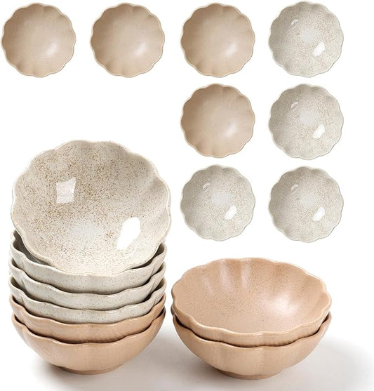 Dipping Bowls Set of 8, Ceramic Soy Sauce Dishes, 3 oz Dipping Sauce Cups, chrysanthemum Round Small Side Dish Dishes for Dipping Sushi Tomato Soy Sauce Dish Condiment Finger Bowls