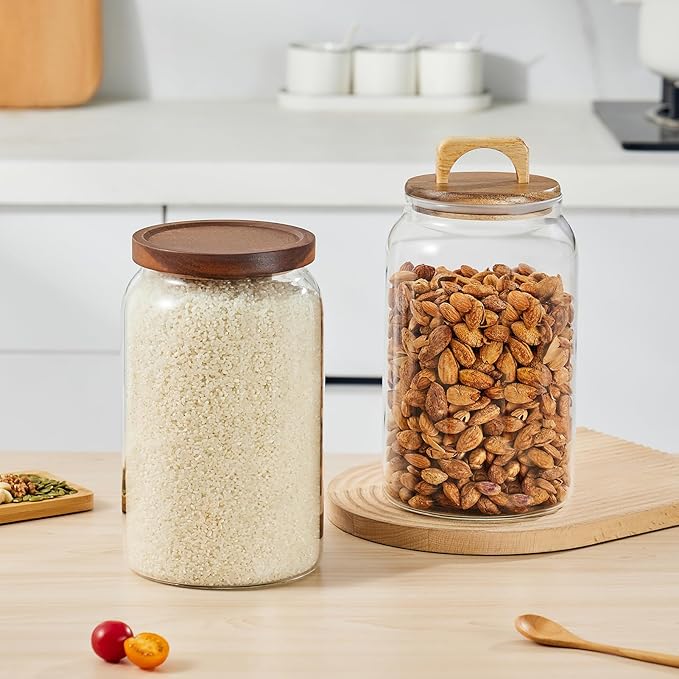 Sweejar Glass Jars for Laundry Room Organization, 90 ounce Laundry Pods Container, Glass Food Storage Jars with Airtight Lid, 2 Pack, Hand Lid