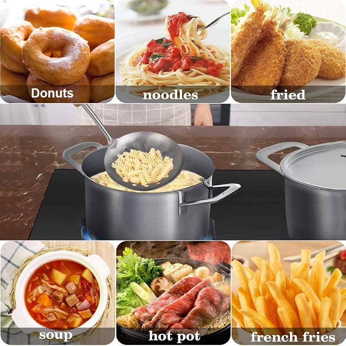 Swify Slotted Spoon Skimmer, Stainless Steel Strainer Ladle With Handle, Asian Wok Skimmer for Kitchen Cooking Deep Fryer, Draining & Frying, 15 inch