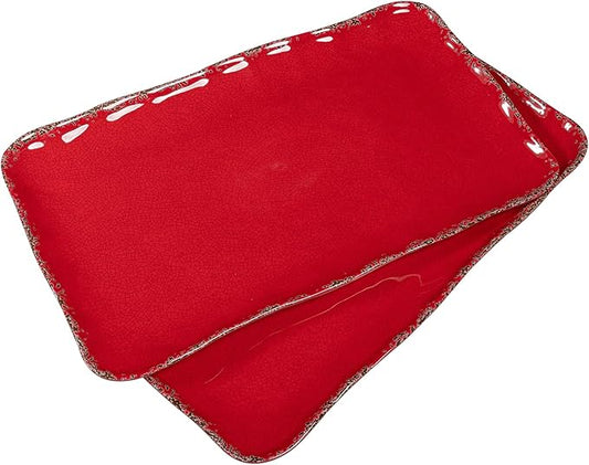 Melamine Serving Platters, set of 2, 17" x 10" Large Reusable BPA Free Rectangular Party Tray/Platters for Serving Appetizers, Fruits On Christmas and all Occasions,Red