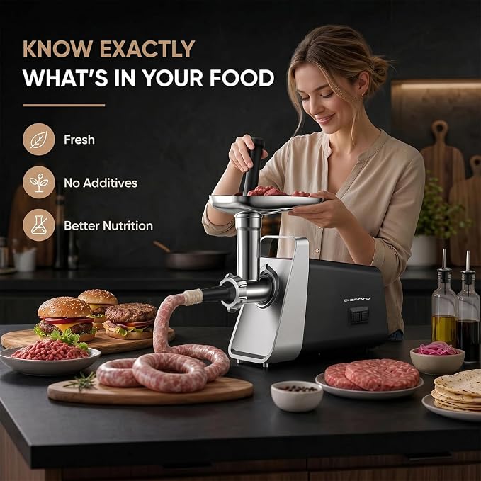 Meat Grinder, 2800W Max Meat Grinder Electric, ETL Approved Heavy Duty Meat Mincer Machine with 2 Blades, 3 Plates, Sausage Stuffer Tubes & Kubbe Kit for Home Kitchen Use