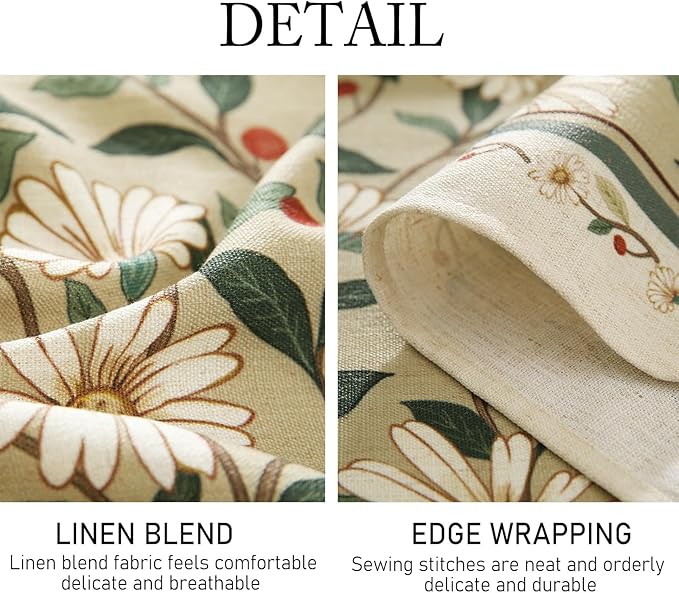 ISAENNE Designer Green Linen Tablecloth Rectangular,Floral French Country Indoor Table Cloth,Stain Resistant Home Decor Tablecloths for Dining Kitchen Thanksgiving Party,55"*87"-Brune