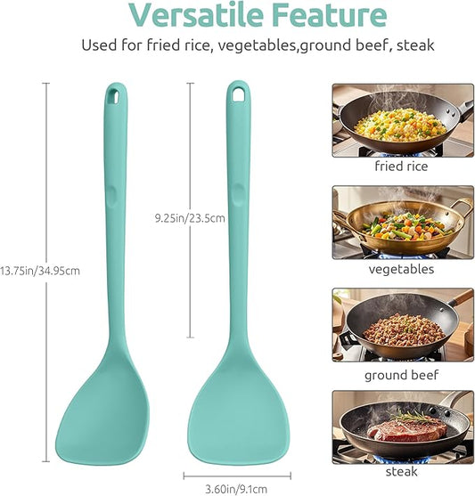 U-Taste 600ºF Heat Resistant Wok Spatula: 13.76" Long, 3.63" Wide Silicone Cooking Utensils with Flexible Edge & Sturdy Core, for Kitchen Stir Fry, Serving, Scoop, Non-Stick Pan, Cast Iron (Aqua Sky)