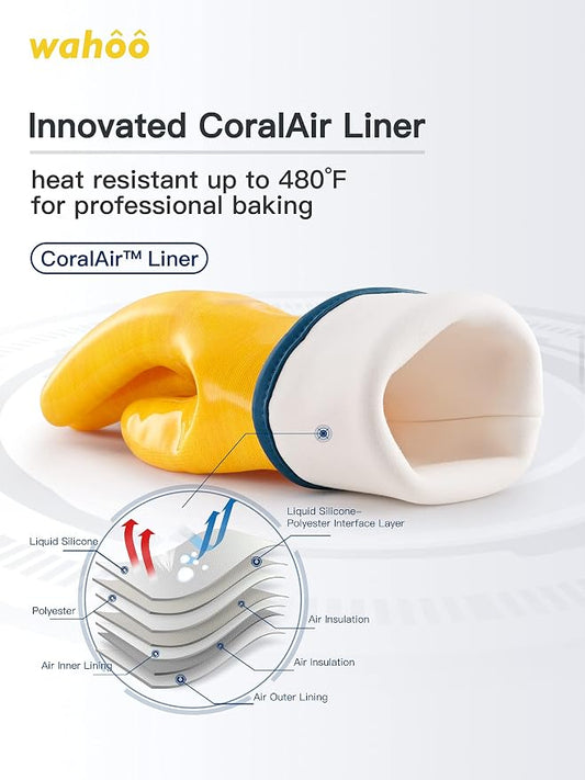 LANON Protection Wahoo Liquid Silicone Smoker Oven Gloves, Food-Contact Grade, Heat Resistant Gloves for Cooking, Grilling, Baking, Yellow, L/9