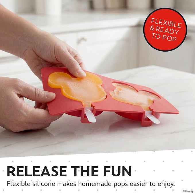 Disney Silicone Popsicle Molds with Lid – Compact BPA-Free Popsicle Maker Featuring Mickey, Flexible Ice Pop & Ice Cream Molds with Sticks, Dishwasher Safe, 2 Mold Set for Homemade Frozen Treats
