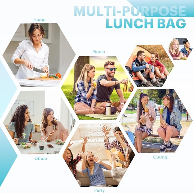 Lunch Bag for Women & Men Adult Insulated Lunch Box, Small Leakproof Cooler Food Lunch Containers Reusable High Capacity Lunch Tote Bags for Work, Travel, Outdoor - Green Flower