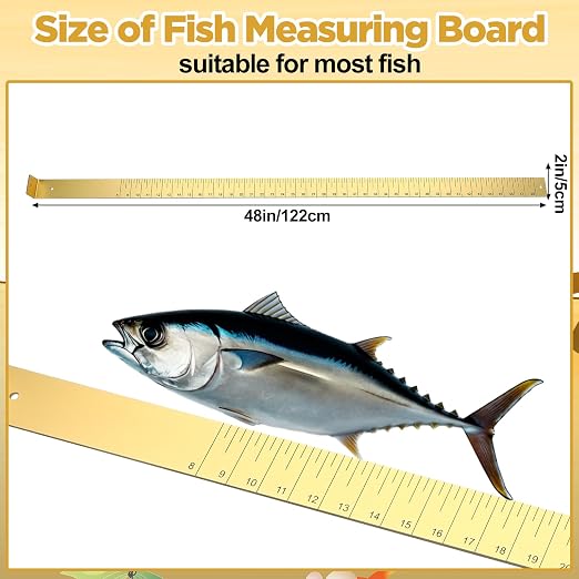 Zonon 1/8" x 2" x 48" Fish Measuring Board Anodized Aluminum Fish Ruler Yellow Corrosion Resistant Boat Measuring Tool for Fishing Competition Fresh and Salt Water