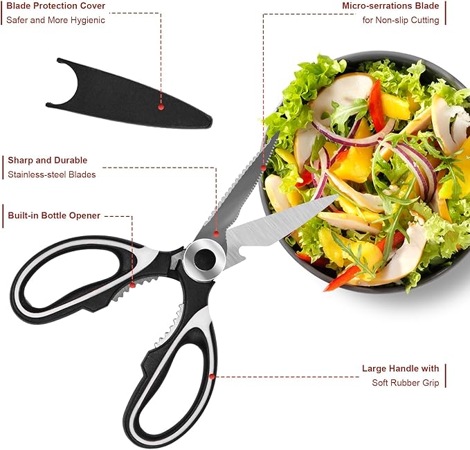 SZHLUX 2-Pack Kitchen Scissors Heavy Duty, Premium Sharp Kitchen Shears for Food, Fish, Meat, Bones, Poultry and Vegetables with Strong Stainless Steel Blades Multi Purpose Cooking Scissors