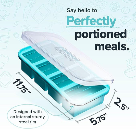 Souper Cubes 1 Cup Silicone Freezer Molds - Soup Cubes Perfect for Freezing Broth, Rice, Leftovers and More - Silicone Freezer Trays with Lids for Meal Prep - Aqua - 1-Pack