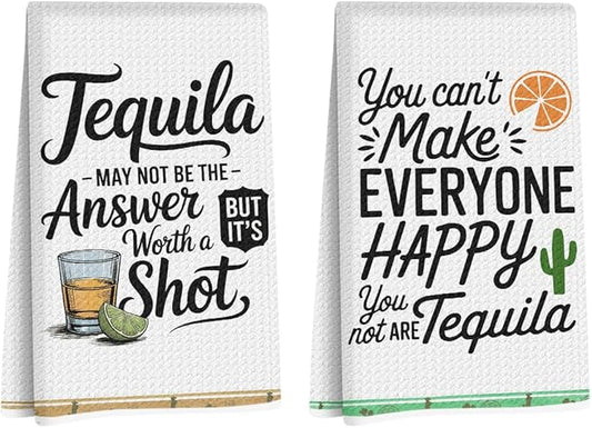 2PCS Tequila Gifts, Funny Waffle Weave Kitchen Towels, Tequila Accessories, Cute Decorative Dish Towels Sets, Housewarming Gift, Mexican Gift for Women Men Cinco De Mayo Decorations