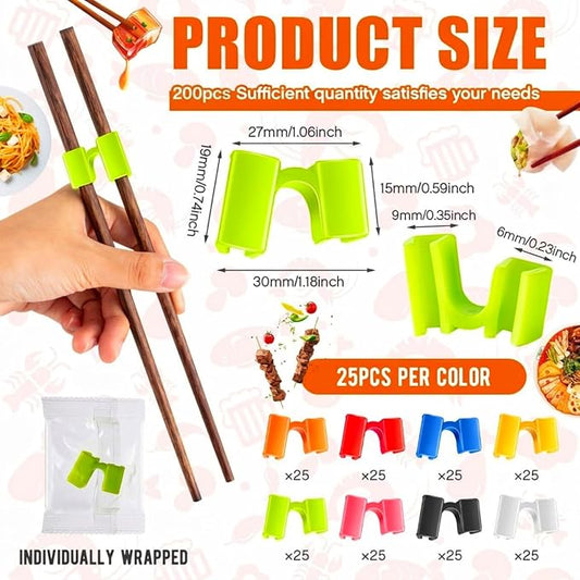 200 Pcs Reusable Chopsticks Helper Multicolor Plastic Practice Chopstick Trainer Hinges Connector Training Chinese Chop Non Slip Stick Helper for Adult Learner Beginner
