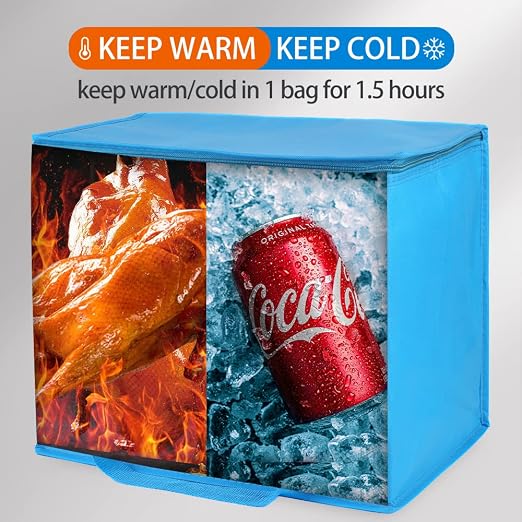 Bodaon 1-Pack Insulated Reusable Grocery Shopping Bags, X-Large Picnic Cooler Bag with Top Cold, Blue