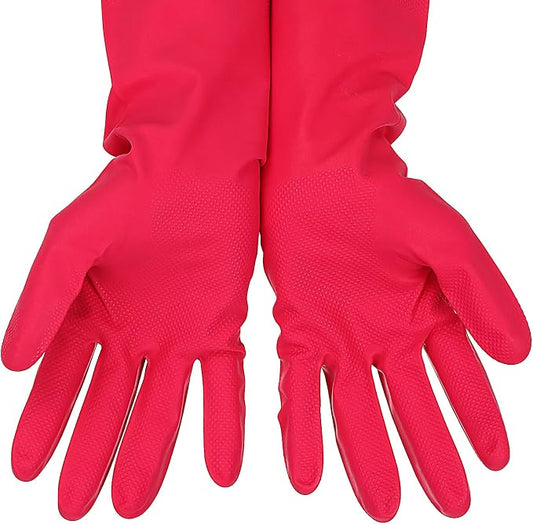 3 Pairs Rubber Cleaning Gloves Latex Free Dishwashing Gloves - 13" Reusable Nitrile Gloves Medium, Orange+Pink+Red