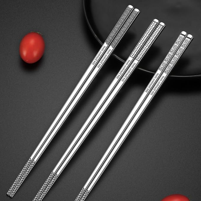 Rbenxia Metal Steel Chopstick Stainless Steel Spiral Chopsticks 9.25 Inches Long Lightweight Chopstick Set Reusable Classic Style for Kitchen Dinner 5 Pairs Silver