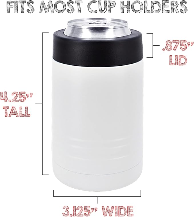 4-in-1 Stainless Steel 12 oz Double Wall Vacuum Insulated Can or Bottle Cooler Keeps Beverage Cold for Hours - Also Fits 16 oz Cans - Powder Coated White - Clear Water Home Goods