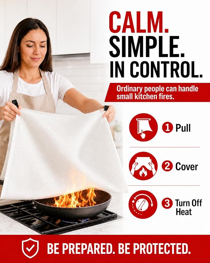 Ougist 2 Pack Emergency Fire Blanket for Home and Kitchen, 40"x40" Fire Blankets for Safety, Fiberglass Flame Suppression for Grill, RV & Camping, Peace of Mind for Your Family