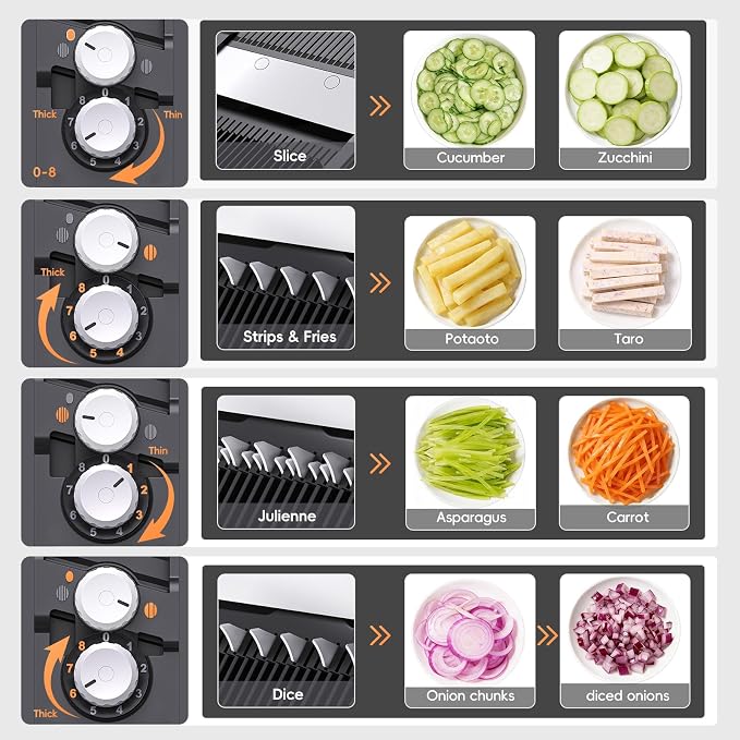 ONCE FOR ALL Safe Mandoline Slicer Pro, Veggie Slicer with Container, Gray | 4th Gen, 0.1-8mm Adjustable Kitchen Mandoline Slicer, Veggie Chopper Cutter For Potato Onion Fruit, Stainless Steel, Gift