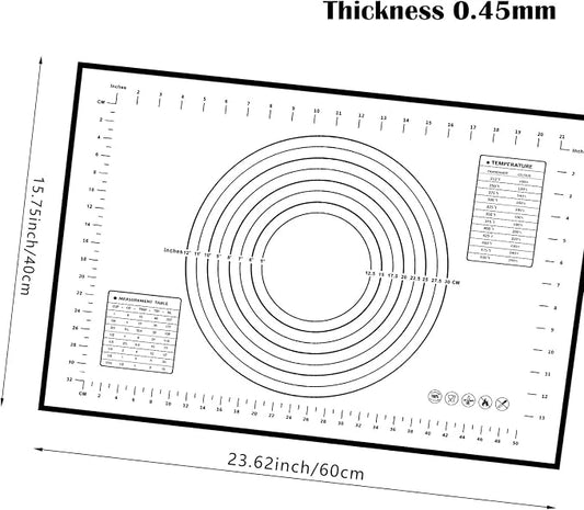 Dough Mat Silicone Baking Mats for Rolling Pastry,Kneading Sheet Sourdough Bread Baking Supplies Black 24x16" 0.45mmT