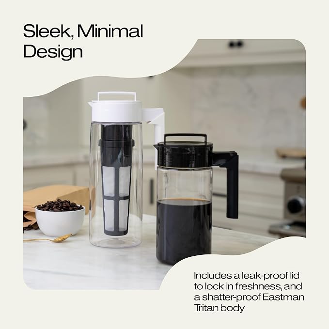 Takeya Deluxe Cold Brew Coffee Maker-BPA-Free Tritan Pitcher with Airtight Leakproof Lid,Silicone Grip Handle,Fine-Mesh Filter-Shatter-Proof,Dishwasher Safe,Made in USA-2 Quart/Black,(Pack of 4)