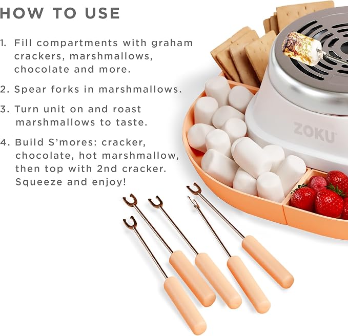ZOKU S'mores Maker Set - Tabletop S’mores Burner with 6 Reusable Sticks and Recipe Book, Perfect for Delicious, Gooey Treats Indoors